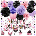 Halloween Paper Lanterns & Garland Decor Set - Pink Purple Black, 22pcs, Reusable