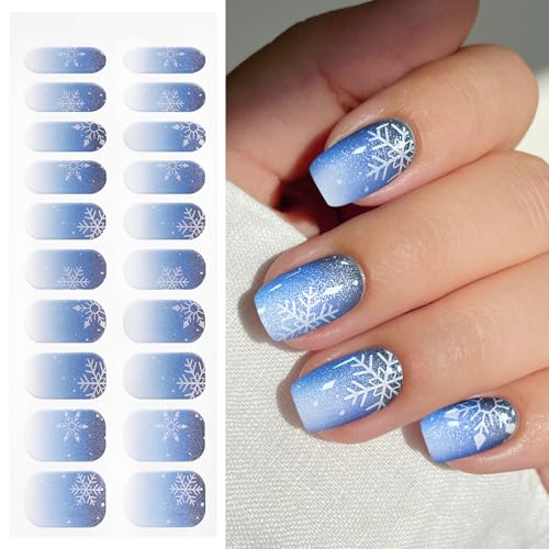 Semi Cured Gel Nail Art Stickers Snowflake Christmas Nail Wraps 20 Sheets