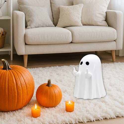 Halloween Ghost Figurine - Spooky Resin Tabletop Decor with Funny Face