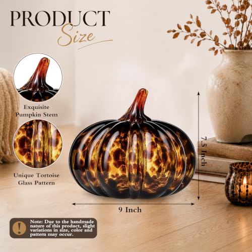Medium Tortoiseshell Glass Pumpkin Halloween Decor - Fall Autumn Centerpiece