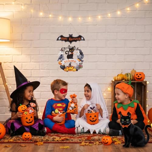 Halloween Ghost Wood Door Sign with Wreath - Spooky Fall Decor
