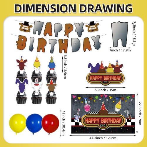 42Pcs Birthday Party Decorations Set with Balloons, Cake Toppers, Flags & Banner