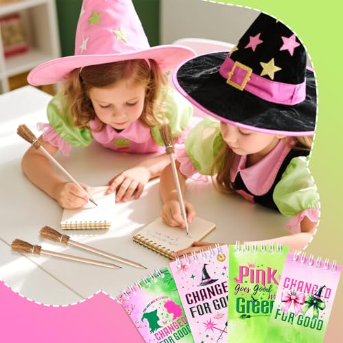 Pink and Green Witch Party Favors Set with Wands, Notepads, Glasses, Bracelets, Gift Bags, and Bubbles - 72 Pieces