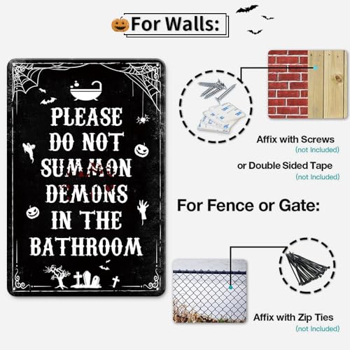 Gothic Bathroom Decor Sign - Do Not Summon Demons Halloween Wall Art