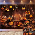 Halloween Horror Skeleton Pumpkin Lantern Backdrop - 7x5FT Spooky Party Banner