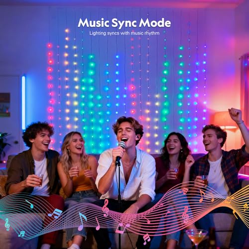 RGB DIY Smart Curtain Lights - 400 LED, 6.5x6.5 ft, App & Bluetooth Control