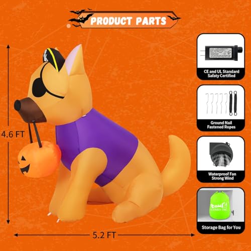 Halloween Inflatable Dog with LED Lights - Pirate Yard Decoration for Outdoor Lawn