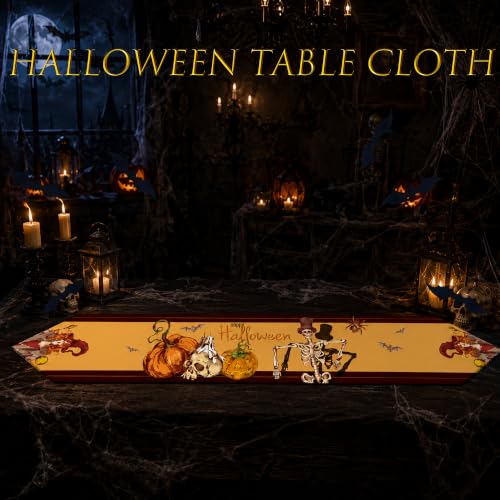 Halloween Table Runner Pumpkin Skeleton Witch Decor 71x12 Yellow