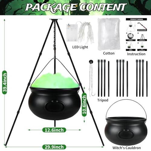 Halloween Outdoor Witches Cauldron Decor with LED Lights and Support Pole