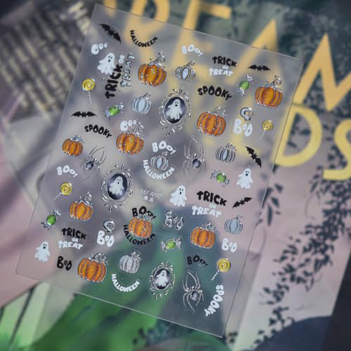 Halloween Nail Stickers for Nail Art, 5D Embossed Ghost Pumpkin Spider, Halloween01