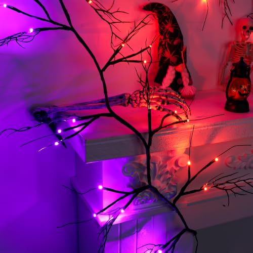 9 Ft Halloween Willow Vine Garland with Orange & Purple LED Lights - Set 1, Black Decor, Timer & 8 Modes