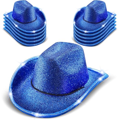 LED Cowboy Hat Set - 10 Flashing Western Hats for Party & Role Play
