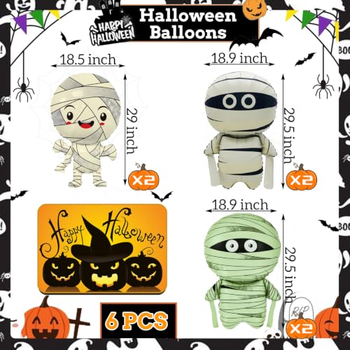 Halloween Mummy Balloons Set - 6pcs Horror Themed Party Decorations