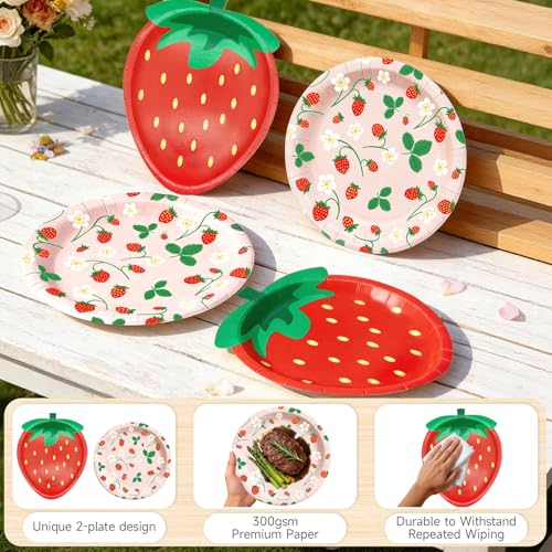 Red Strawberry Paper Plates Set - 150 Pieces for 50 Guests, Party Supplies