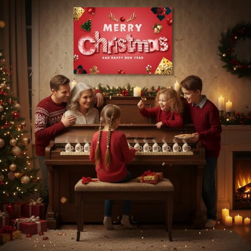 Christmas Party Banner and Backdrop Set Pink - Indoor & Outdoor Decoration with Ribbons - Variation of Christmas Red 2