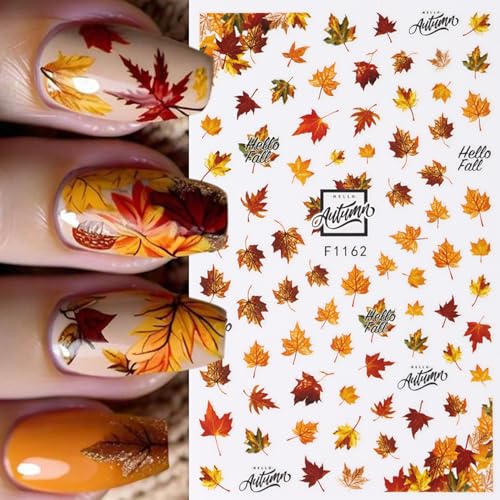 Fall Nail Stickers for Nail Art Maple Leaf Decals 6PCS Autumn Leaves Deer Design - Fall-03