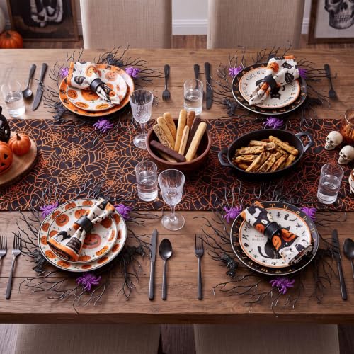 Halloween Placemats Set of 6 - Artificial Round Table Decor, Bare Twig Variation
