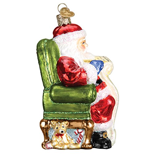 Santa Checking His List Glass Blown Ornament - Handcrafted Christmas Decoration - Santa Collection