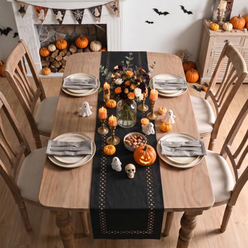 Black Rustic Geometric Table Runner 13x36 Inch - Halloween Seasonal Decor