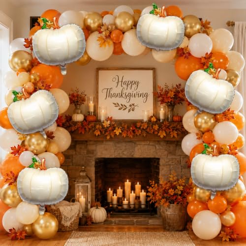 White Pumpkin Balloons Set - 12pcs Fall Thanksgiving Party Decorations