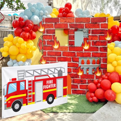 Firefighter Party Decorations Backdrop Set - Firetruck & Burning Building 6ft