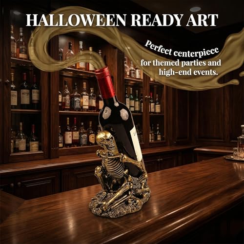 Copper Gothic Skull Wine Bottle Holder - Halloween Countertop Small Rack