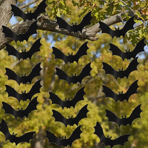 Halloween Hanging Bat Decorations Set - 18pcs, Glow Eyes, Waterproof Indoor & Outdoor Spooky Décor