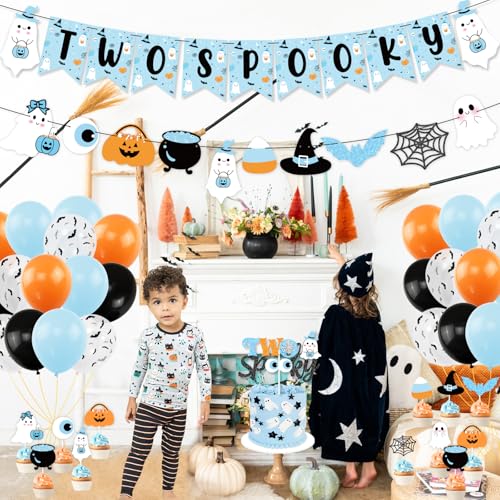 Kids Halloween Birthday Decorations Set with Banner Balloons Cake Toppers