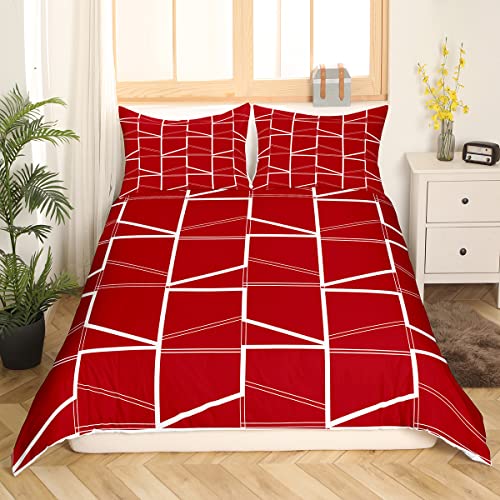 Red White Twin Geometric Comforter Cover Set - 2 Pieces Microfiber Bedding