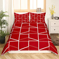 Red White Twin Geometric Comforter Cover Set - 2 Pieces Microfiber Bedding
