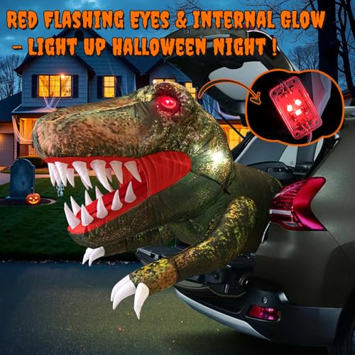 3.8Ft Inflatable Dinosaur Halloween Yard Decoration with LED Eyes & Candy Pocket
