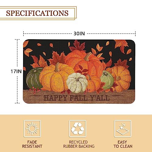 Autumn Welcome Door Mat - Fall Pumpkin Design, 30x17 Inch, Non Slip, Indoor Outdoor