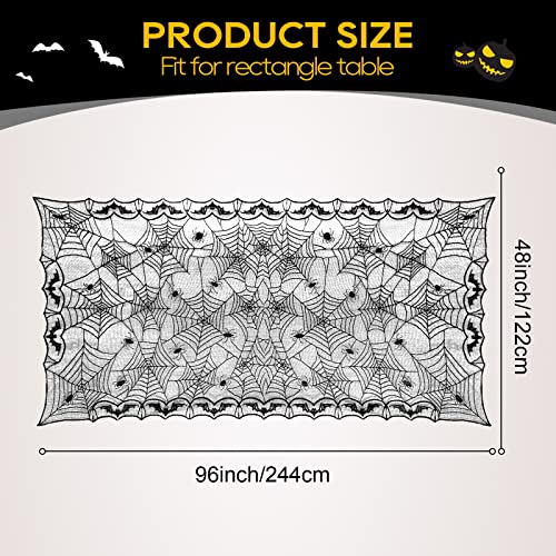 Halloween Black Lace Tablecloth 48x96 Inches Spooky Spider Web Design - Rectangular