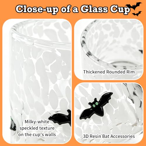 Halloween Glass Cup Set - Ghost & Bat 16 oz Old-Fashioned Drinking Cups for Parties