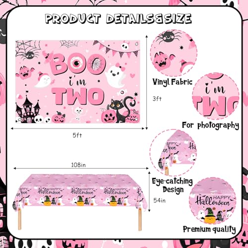 Halloween Birthday Balloon Arch Kit with Cake Toppers & Tablecloth for 2 Years Old Party