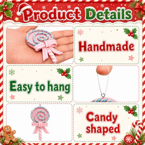 Pastel Christmas Lollipop Ornaments Set - 9 Candy Cane Tree Decorations - Variation of THIS listing
