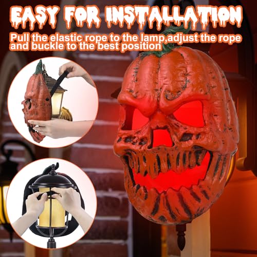 Halloween Pumpkin Porch Light Cover - Red Skeleton Design, 3D Fall Decor (1PC) - Blood Red Glow