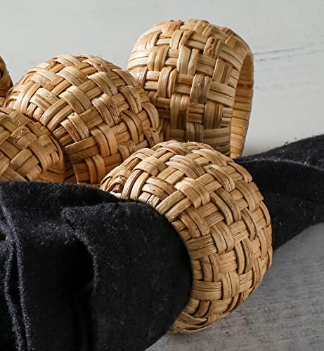 Natural Rattan Napkin Rings Set of 12 - Beige Tabletop Decor for Parties & Holidays