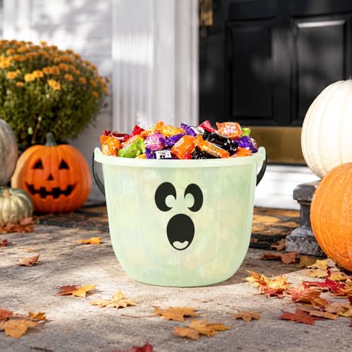 Glow in the Dark Halloween Candy Bucket with Handle, Ghost Face Pumpkin Basket, 7.8 Inches