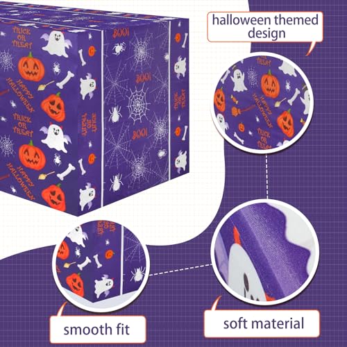 Purple Halloween Ghost Tablecloth - 6FT Spider Web Pumpkin Design for Party Decorations