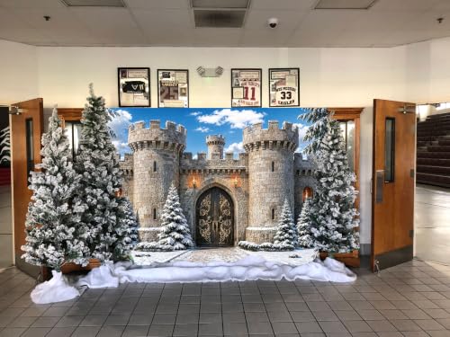 Medieval Castle Backdrop Banner 7x5FT Winter Stone Fortress Gate Scene - Fantasy Photo Decor
