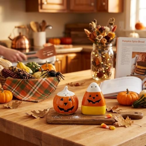 Pumpcorn Salt & Pepper Shaker Set - Halloween Fall Decor, Pumpkin & Candy Corn