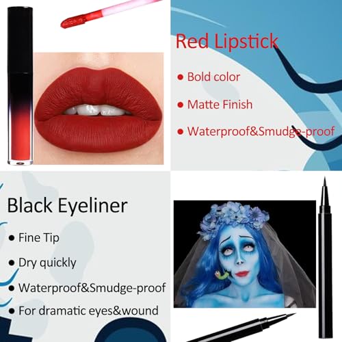 Halloween Makeup Kit for Corpse Bride Costume Women Girls - Light Blue & Accessories - Variation C