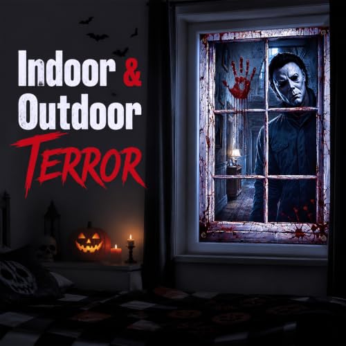 Halloween Door Cover & Window Decal Set - Spooky Blood-Themed Horror Decorations