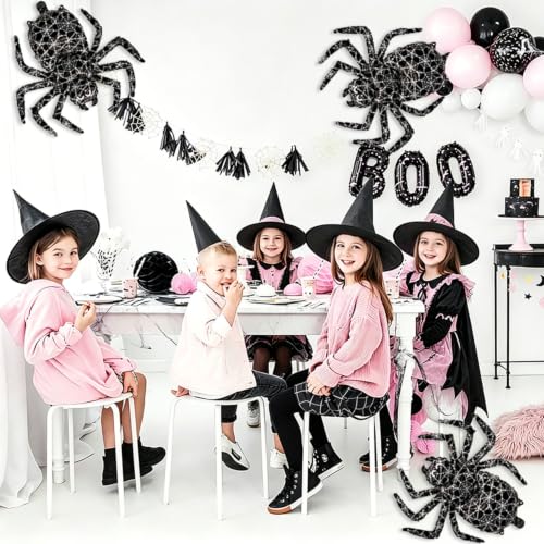 Halloween Black Spider Balloons Set - 6 Latex Party Decorations with Cobweb Design - Variation: Black