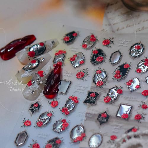 SoftSoul Black Mirror 5D Embossed Nail Stickers - Self-Adhesive Nail Art Accessories