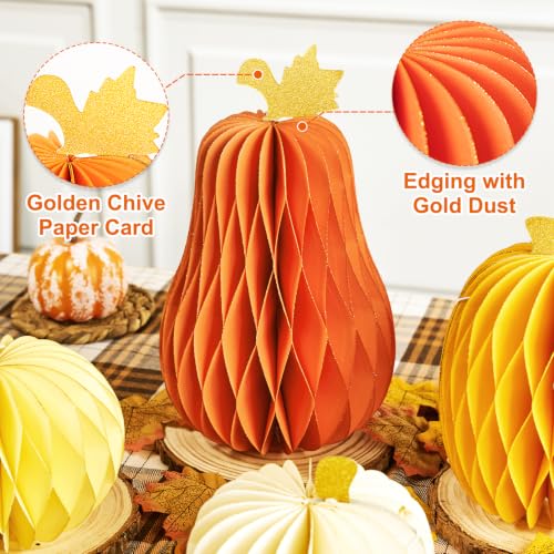 Yellow Pumpkin Honeycomb Centerpiece Set - Fall Autumn Halloween Thanksgiving Decor