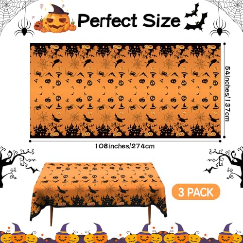 Halloween Tablecloth 3 Pcs Set Waterproof Plastic Rectangular Table Cover with Bat Pumpkin Ghost - 54x108 Inch - Variation of THIS listing