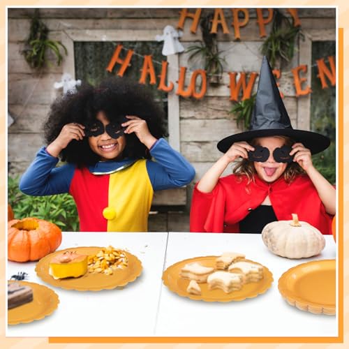 Orange Paper Plates 9 Inch - Fall Thanksgiving Dessert Plates, 30 Pack