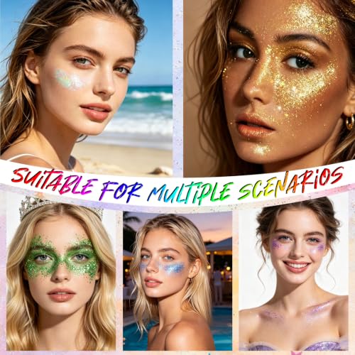 2PCS Waterproof Face & Body Glitter Stick - Purple + Gold, Long Lasting